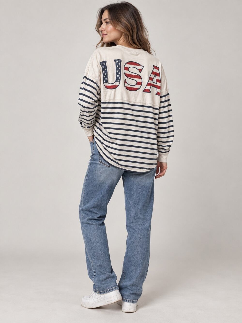 Disney Mickey Mouse USA Flag Striped Spirit Jersey Shirt XS Oversized